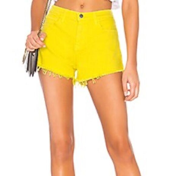 L’AGENCE Ryland Denim High Rise Cut Off Shorts Neon Bright Yellow - Picture 1 of 5